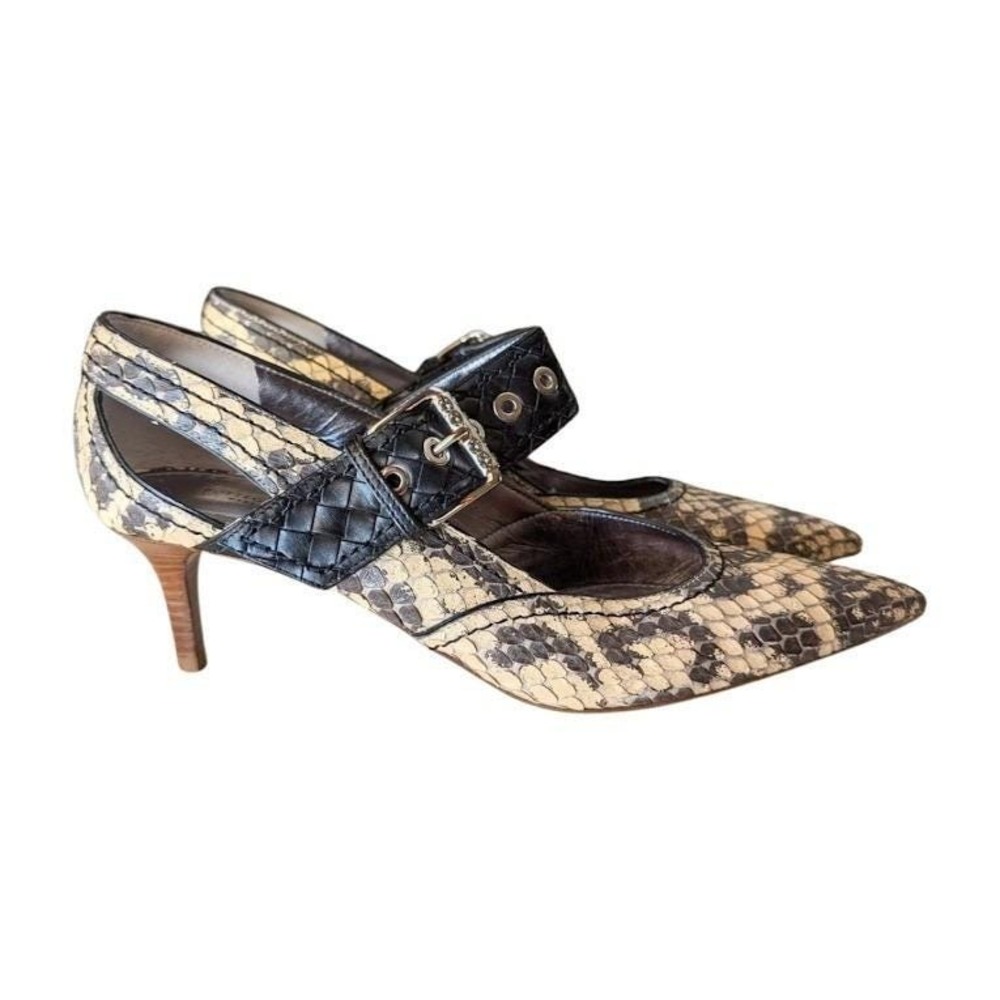 Bottega Veneta Snake Print Leather Kitten Heel Buckle Strap Mary Janes Size 39.5 - Picture 5 of 12